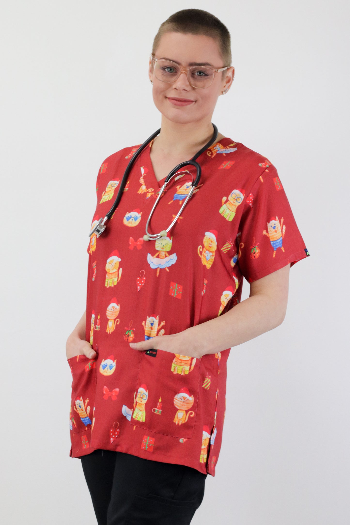 Ginger Cat Printed Christmas Scrub Top Australia