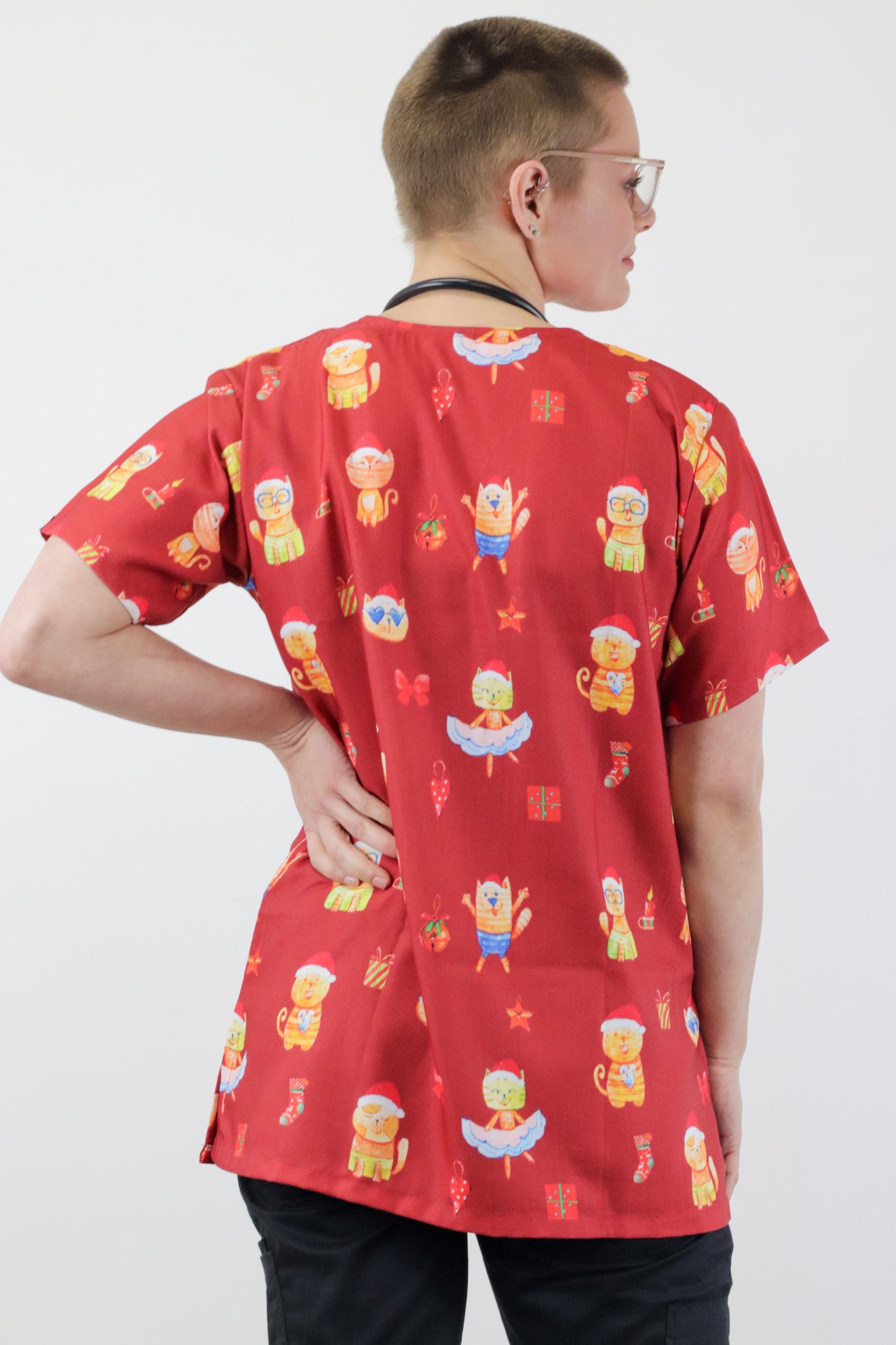 Ginger Cat Printed Christmas Scrub Top Australia