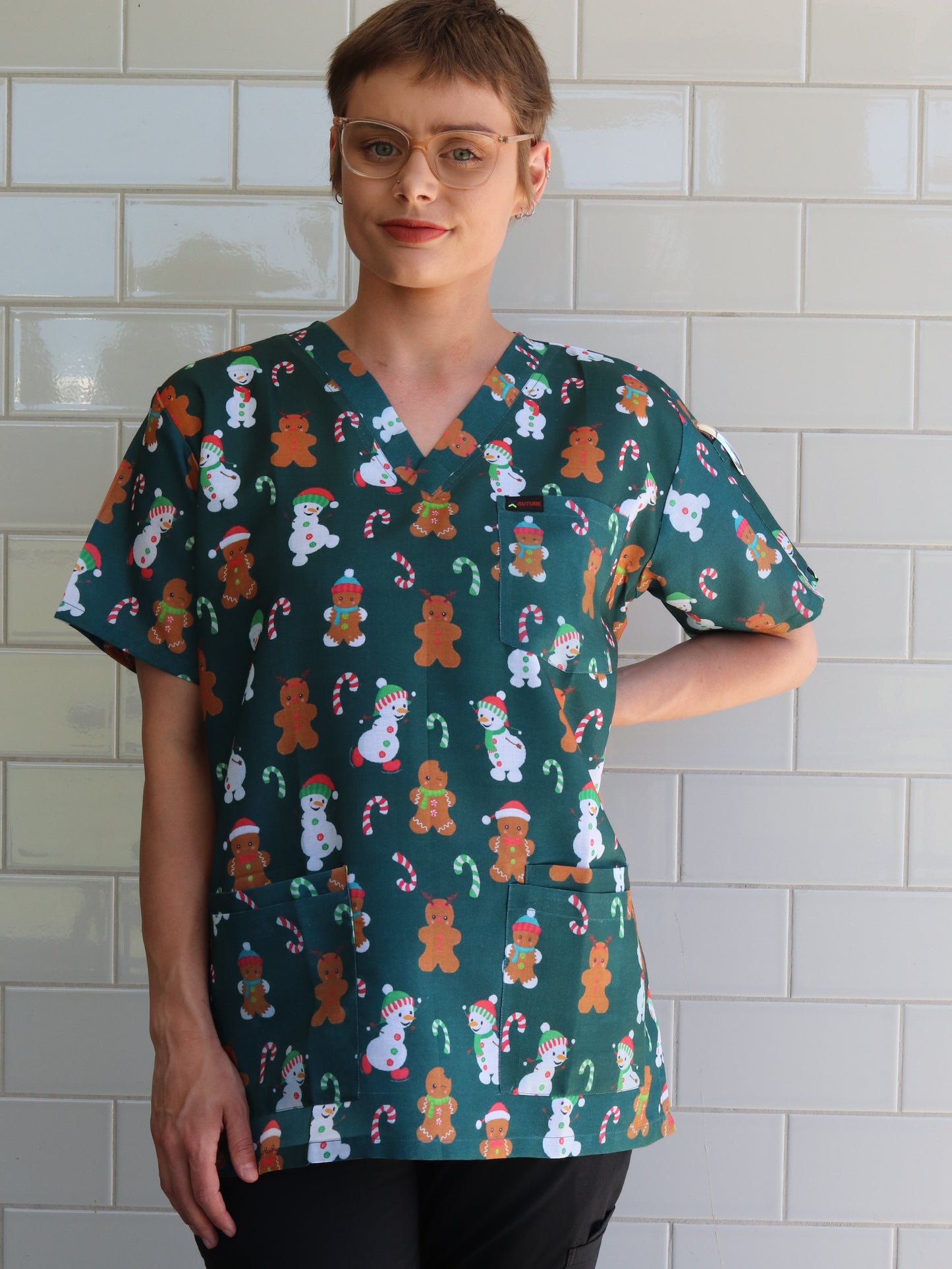 Gingerbread Snowman Christmas Scrub Top Australia