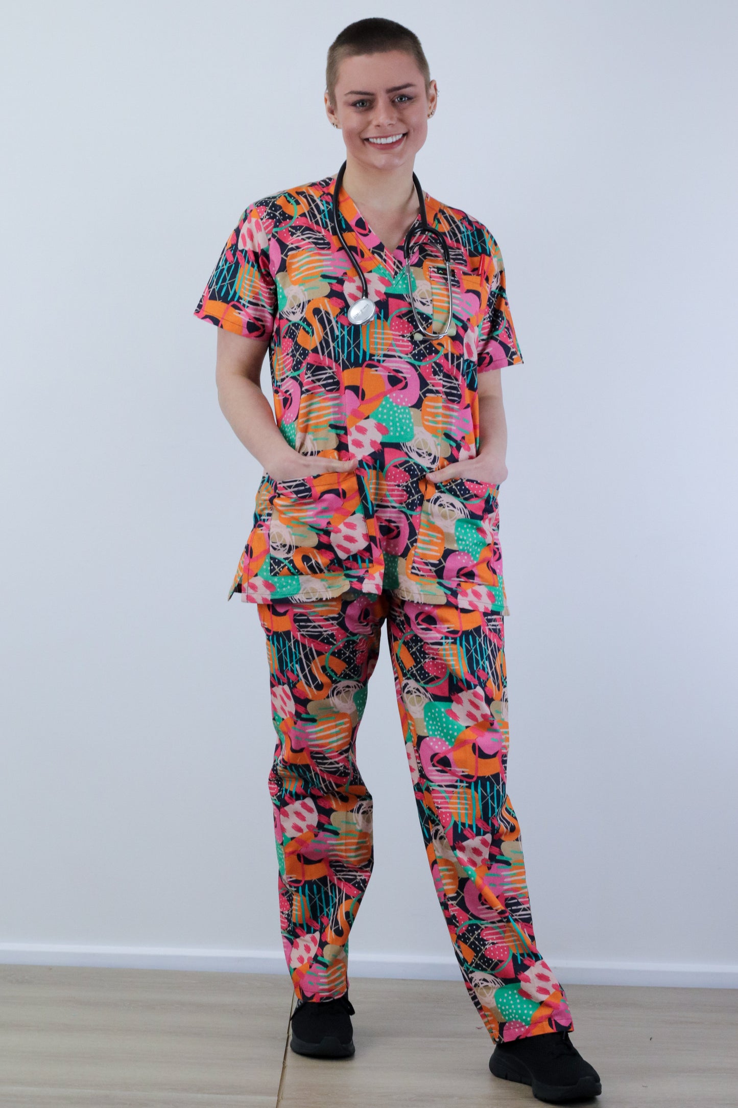 Lollies Abstract Fun Scrub Set Tops And Pants Australia Unisex Fit