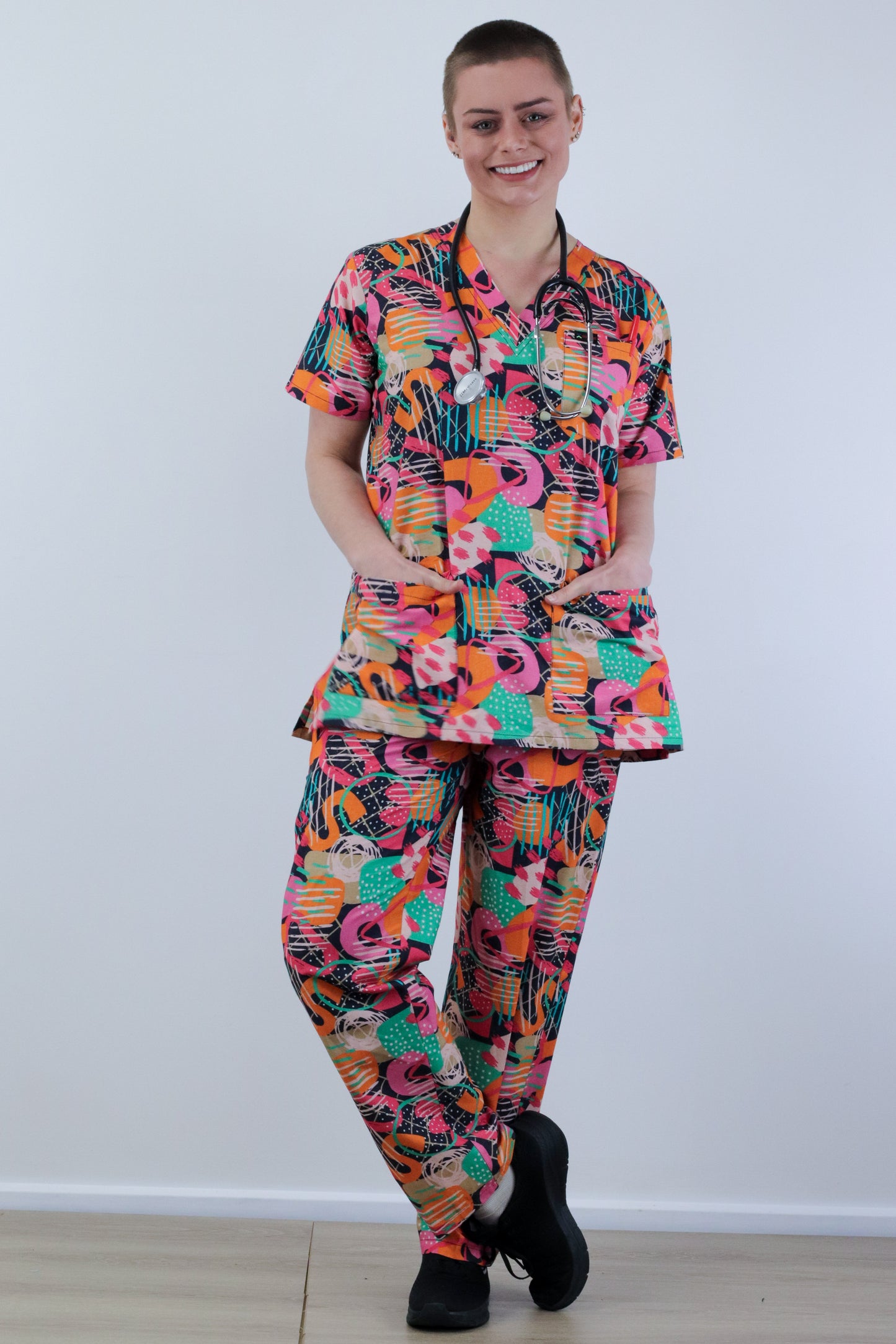 Lollies Abstract Fun Scrub Set Tops And Pants Australia Unisex Fit