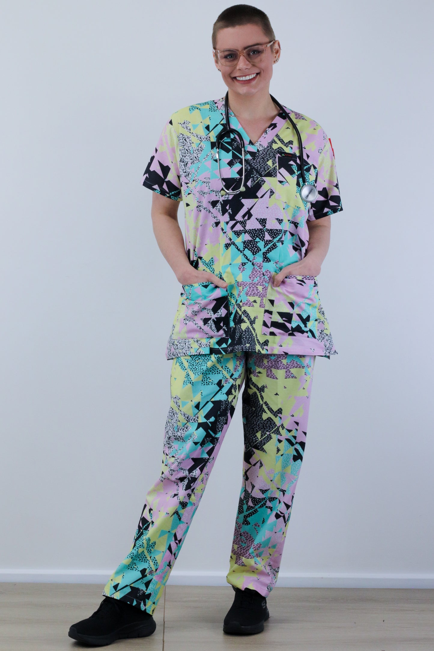 Crystal Abstract  Print Fun Scrub Set Tops And Pants Australia Unisex Fit