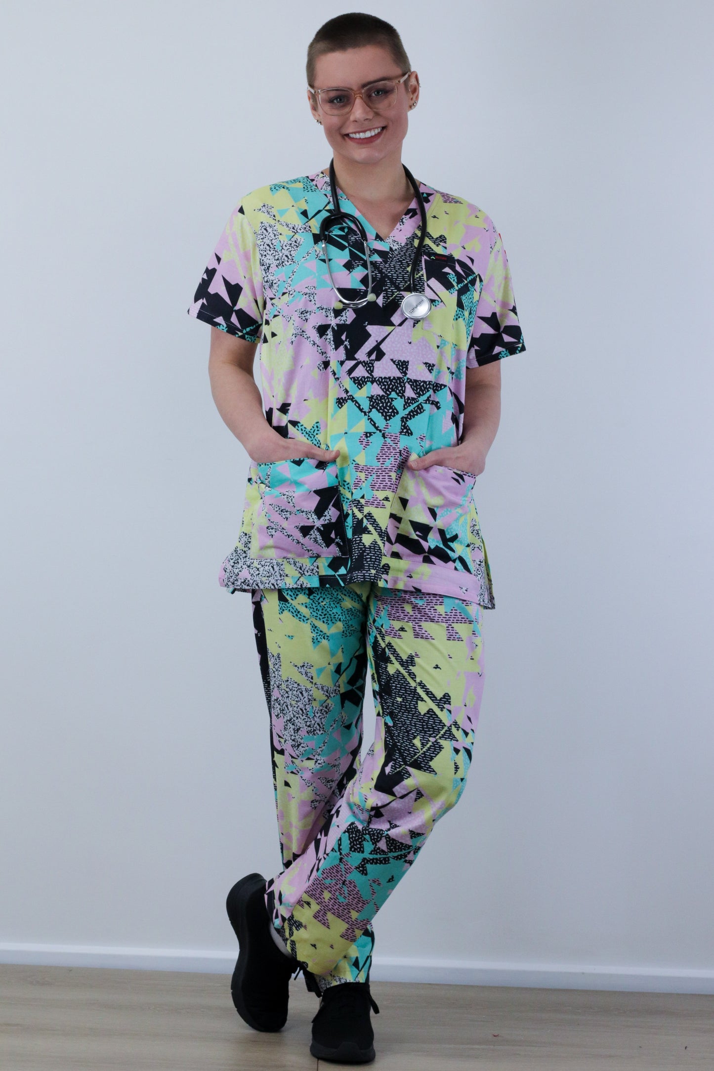 Crystal Abstract  Print Fun Scrub Set Tops And Pants Australia Unisex Fit