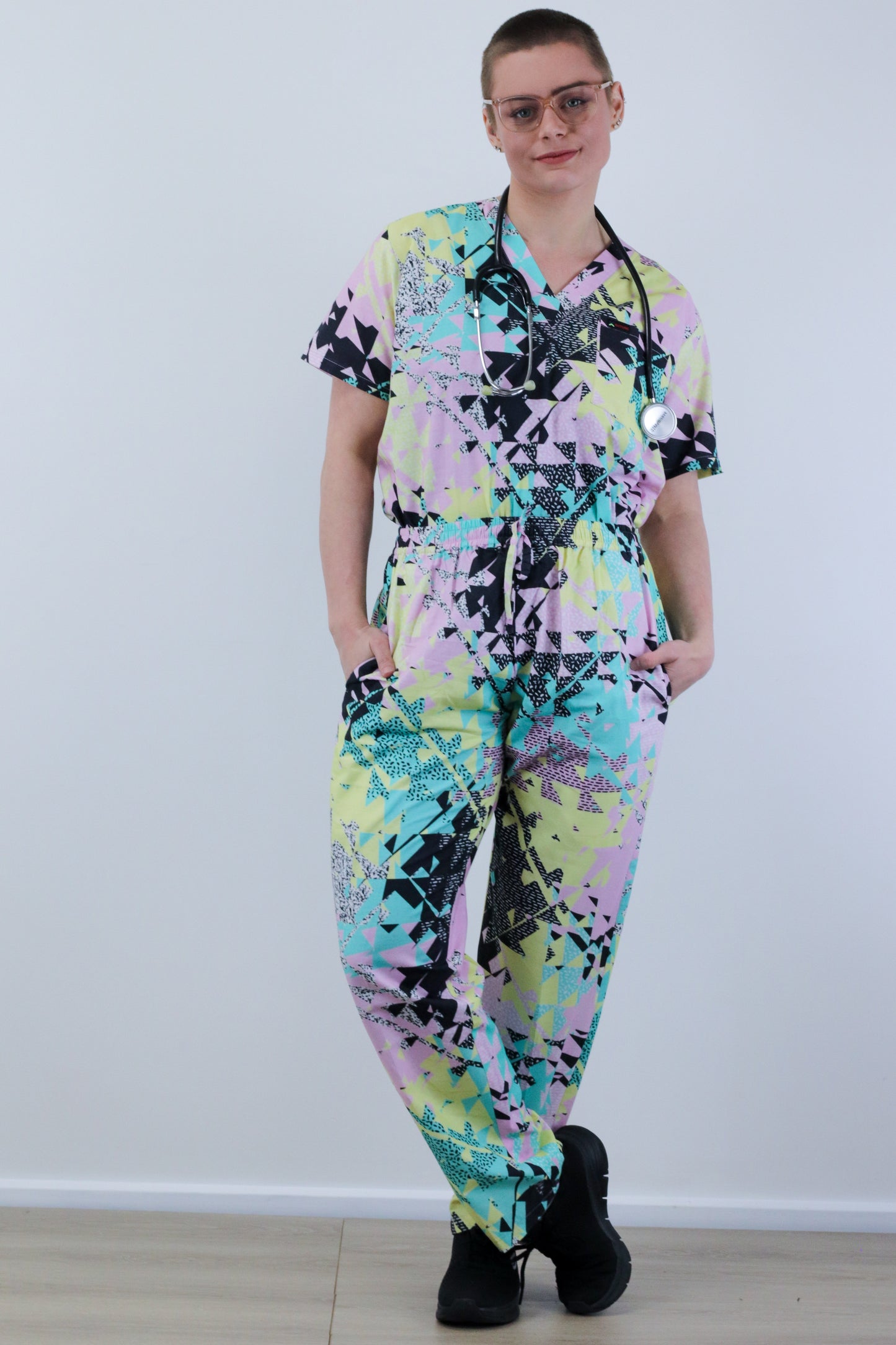 Crystal Abstract  Print Fun Scrub Set Tops And Pants Australia Unisex Fit