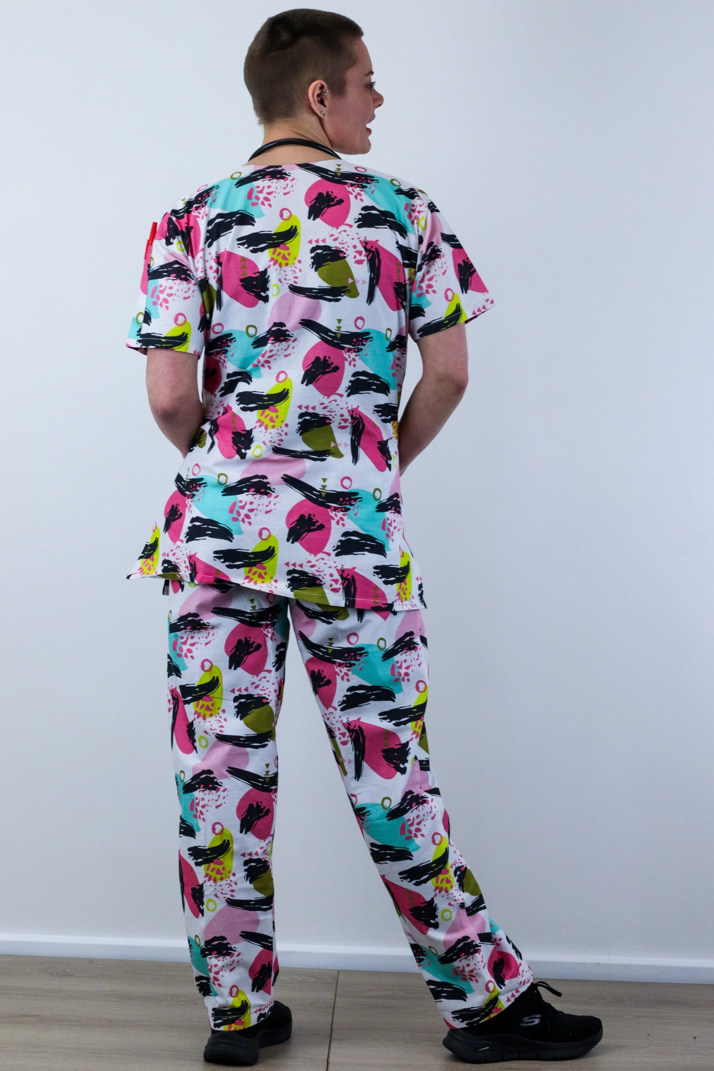 Wave Abstract Colourful Print Fun Scrub Set