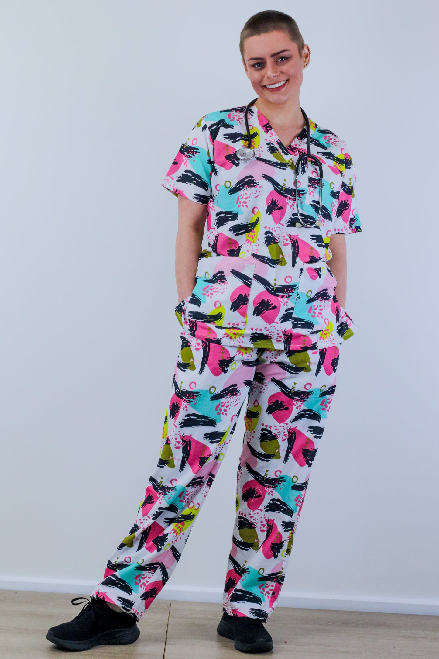 Wave Abstract Colourful Print Fun Scrub Set