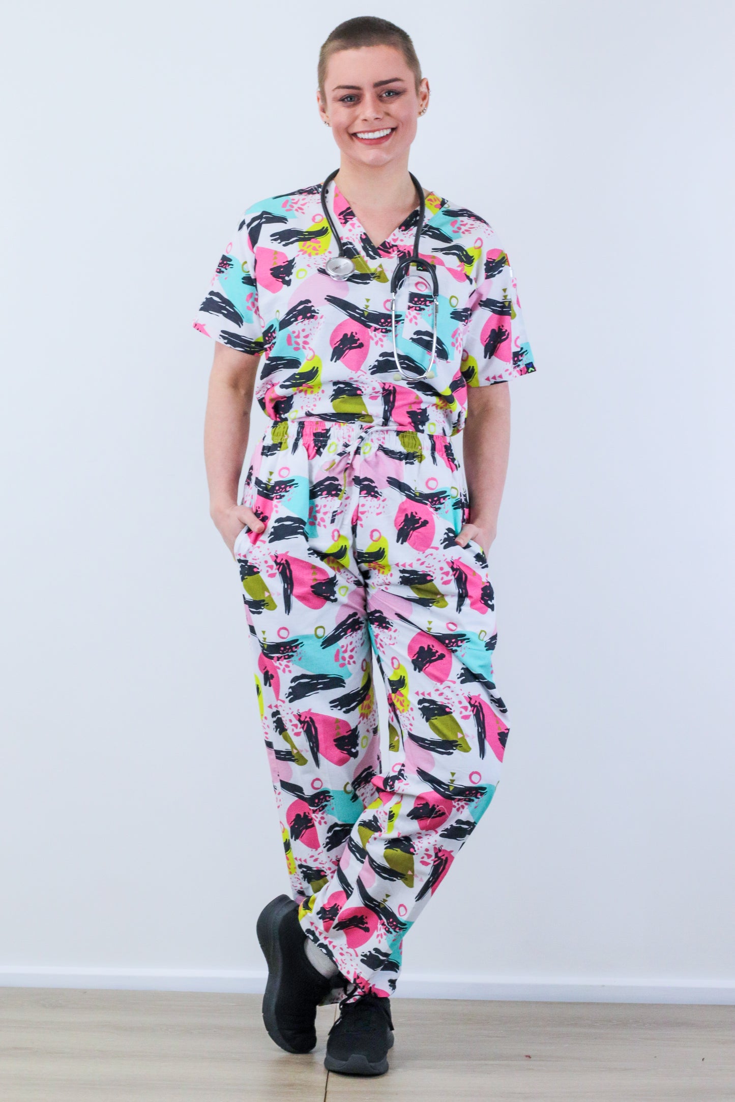 Wave Abstract Colourful Print Fun Scrub Set