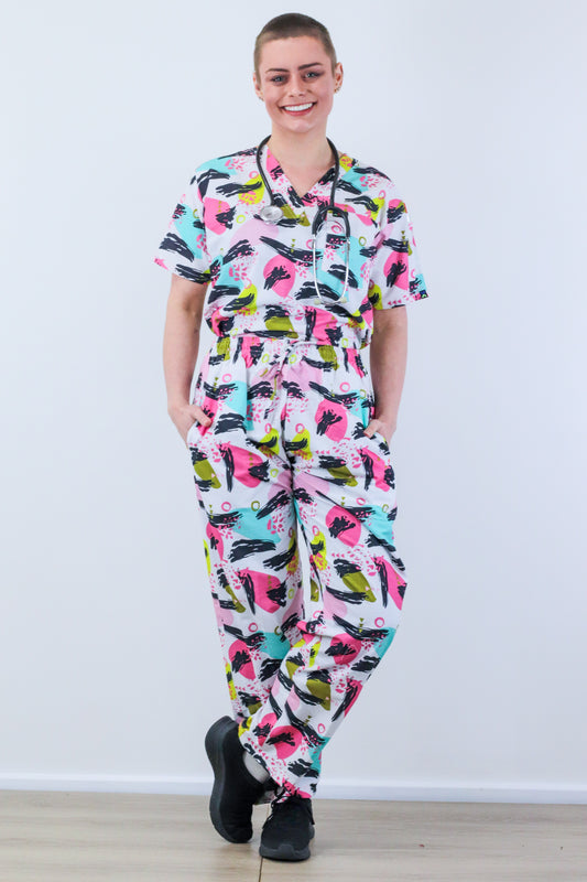 Clearance Men's Abstract Ways Print Scrub Top