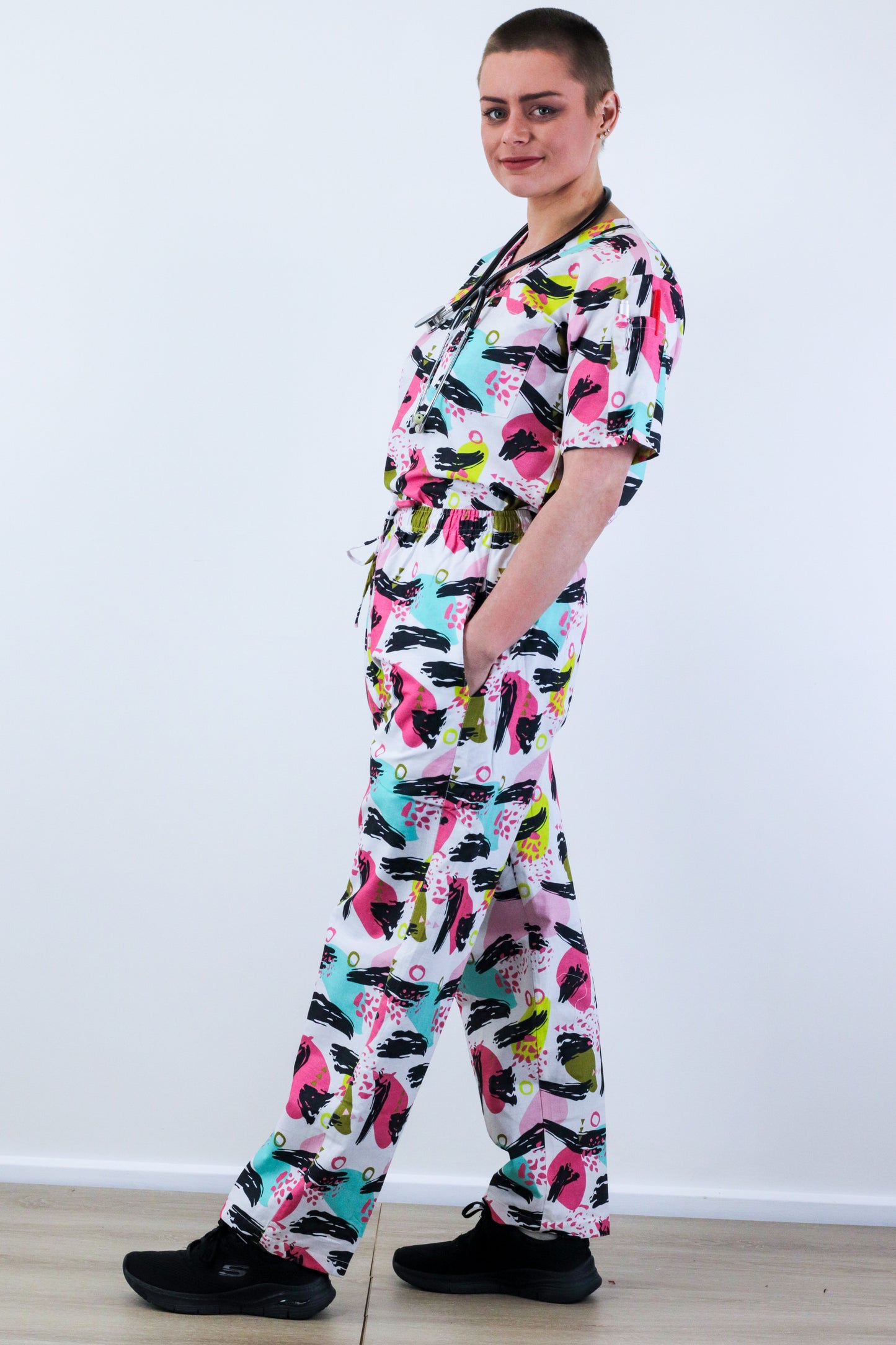 Wave Abstract Colourful Print Fun Scrub Set