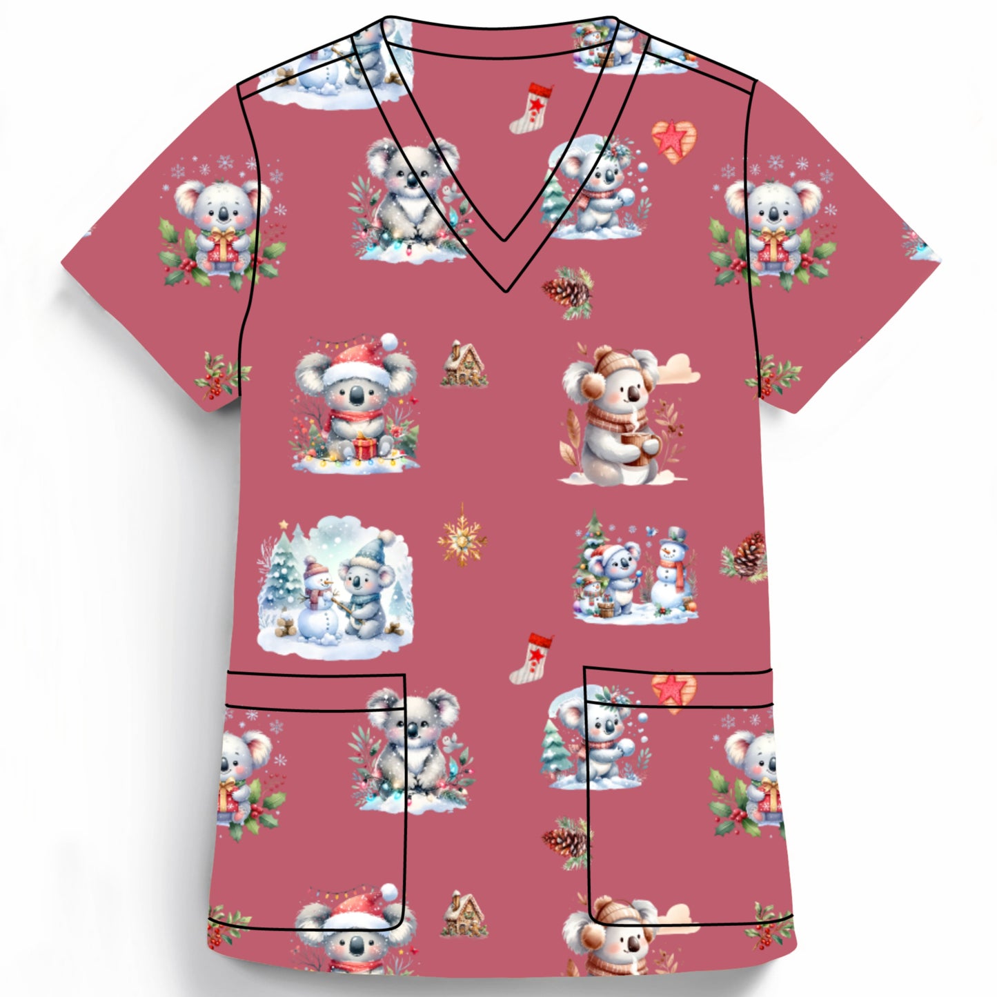 Christmas Koala Printed Fun  Scrub Top Australia