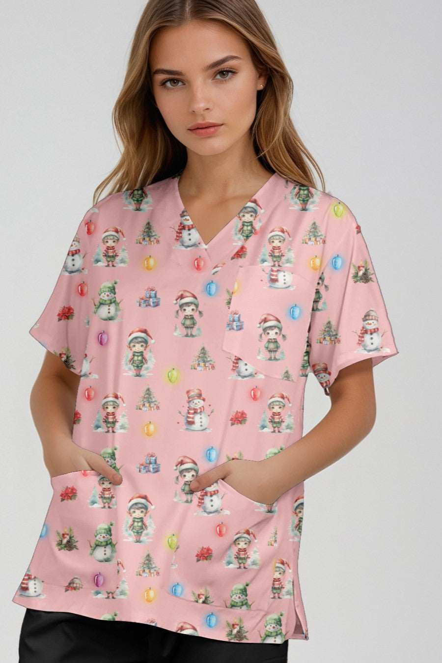 Elf Christmas Printed Fun  Scrub Top Australia