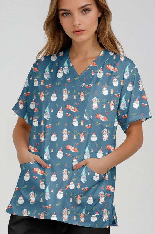 Santa Gnome Christamas  Printed Scrub Top Australia