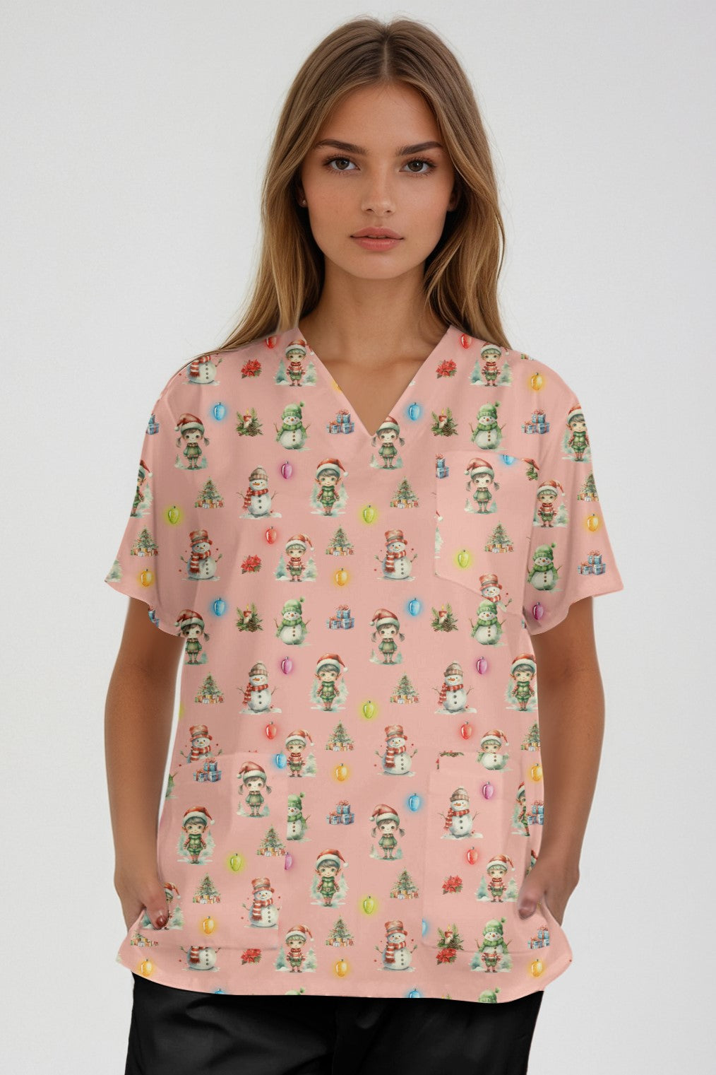 Elf Christmas Printed Fun  Scrub Top Australia