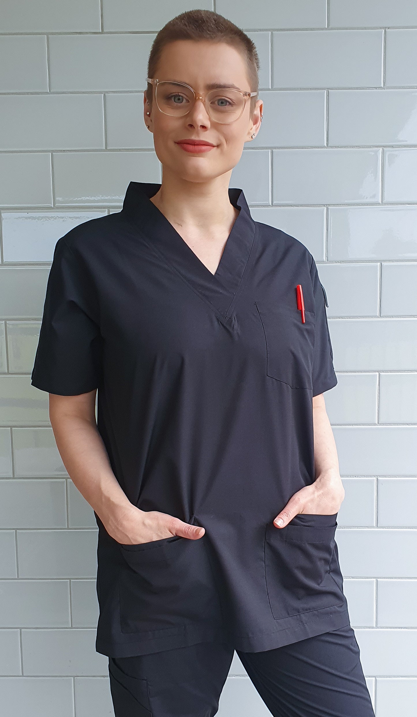 Plain Black Scrub Top Australia For Nurses Doctors Lab Paramedic