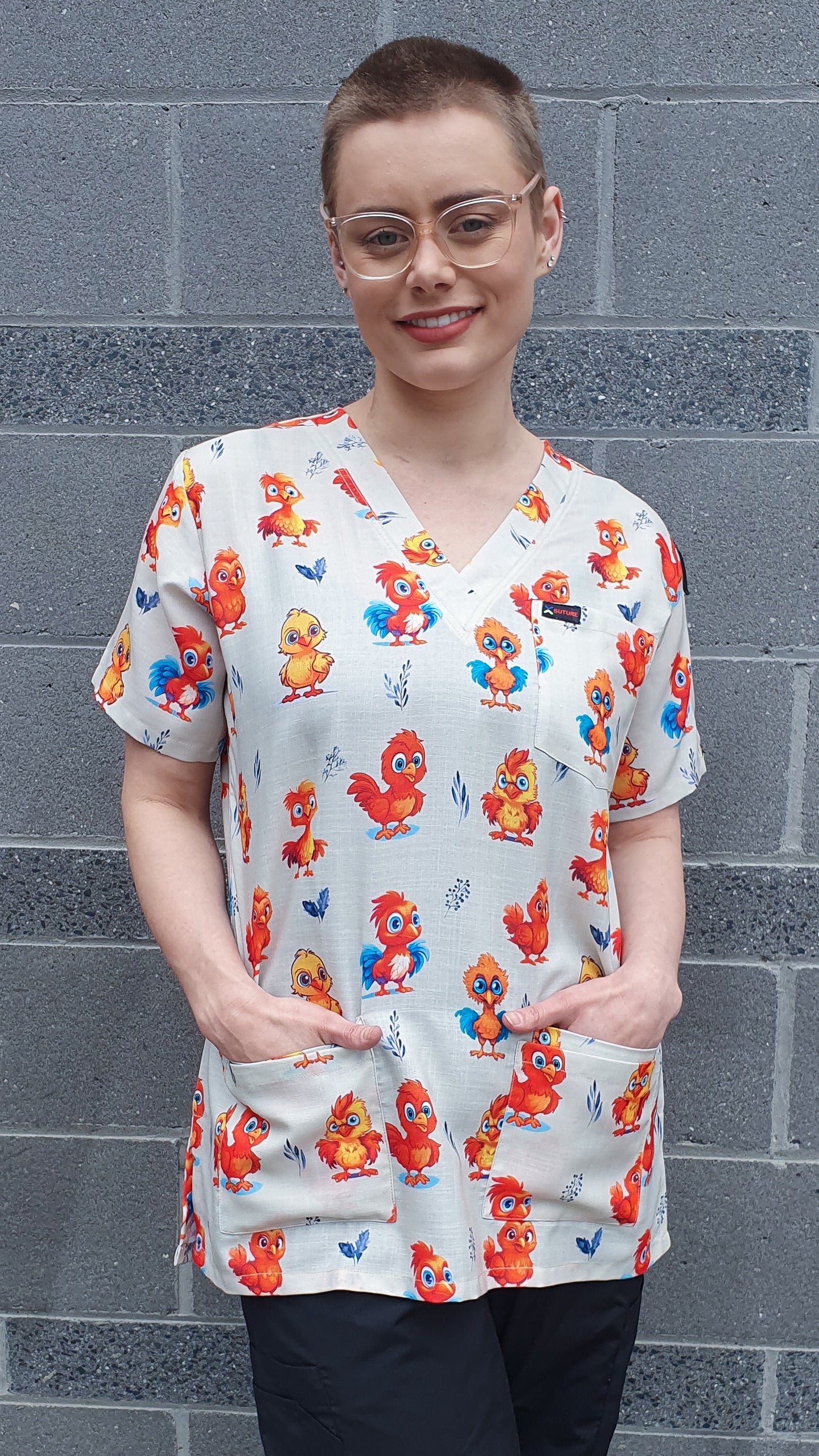 Cute Chicken Chick Printed Fun Scrub Top Australia