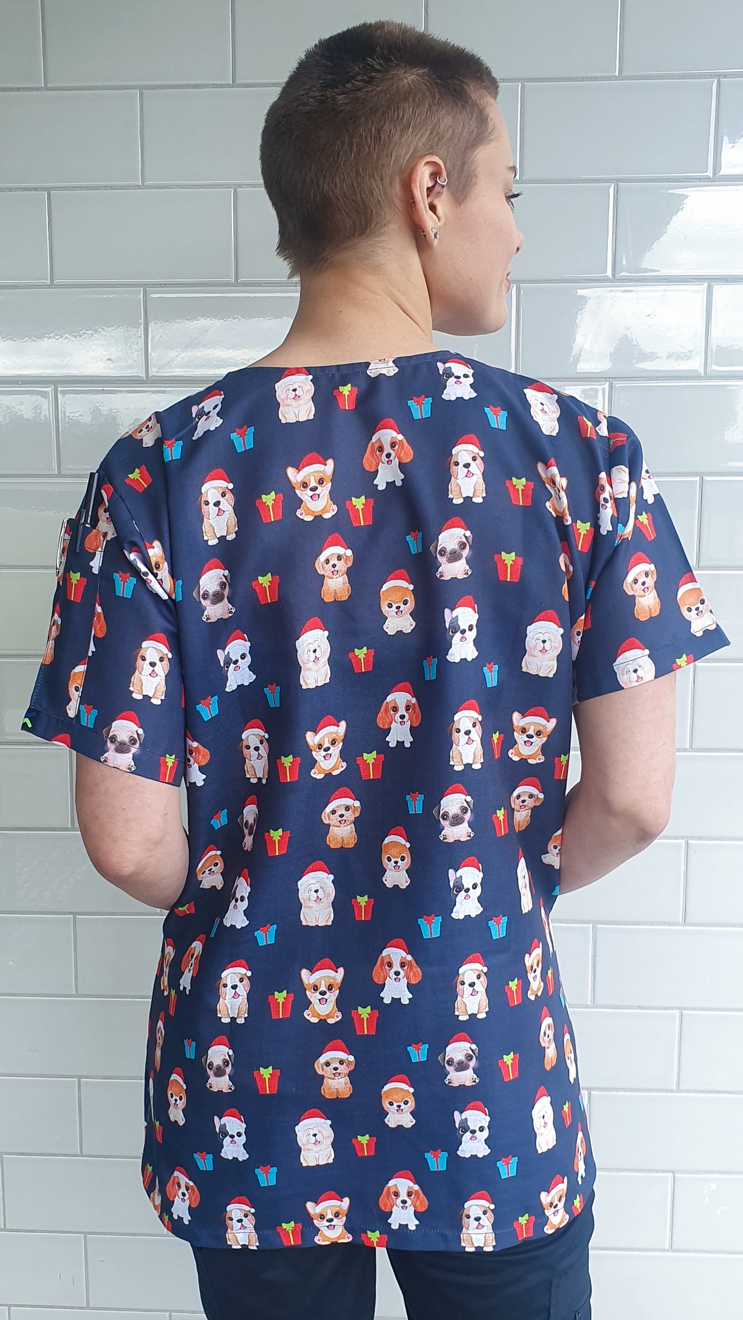 Christmas Scrub Top Australia Cute Dog Printed