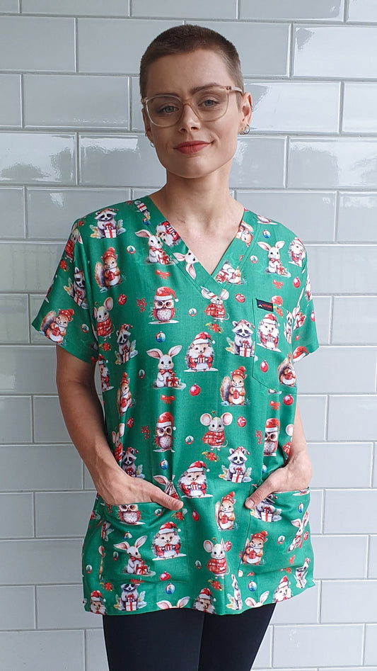 Christmas Rat Rabbit Rakoon  Printed Fun  Scrub Top Australia