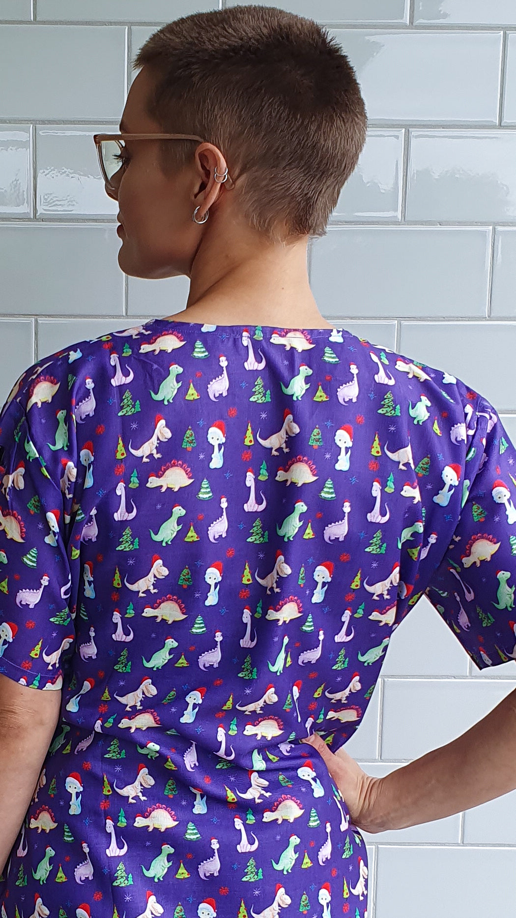 Cute Dinosaur Printed Christmas  Fun  Scrub Top Australia