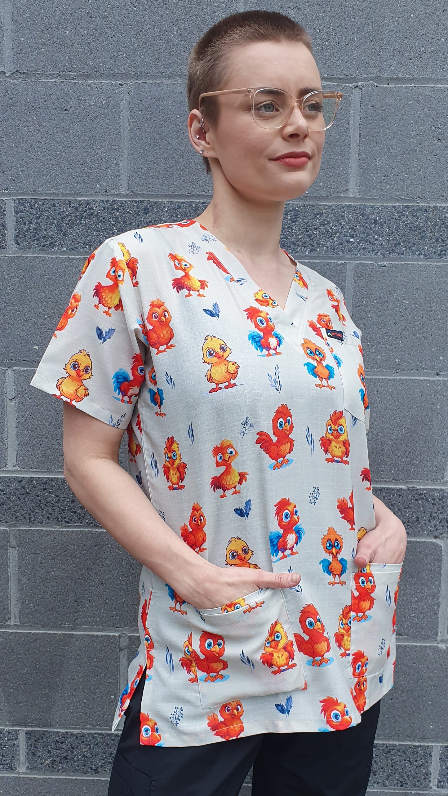 Cute Chicken Chick Printed Fun Scrub Top Australia