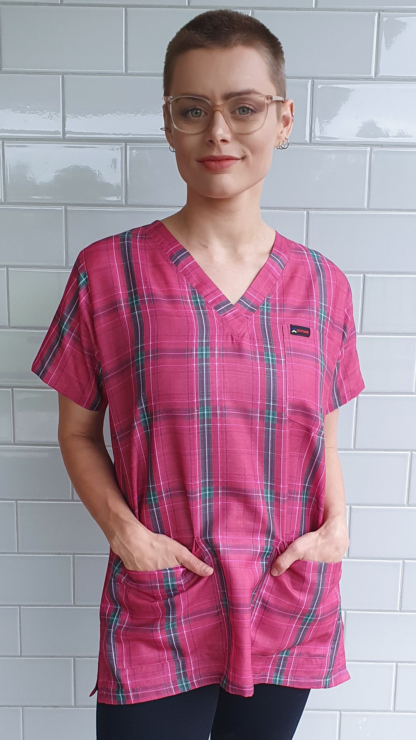 Christmas Plaid Printed Fun  Scrub Top Australia