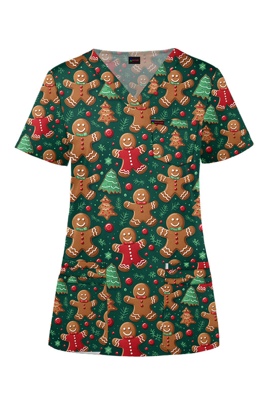 Gingerbread Christmas Printed Fun  Scrub Top Australia