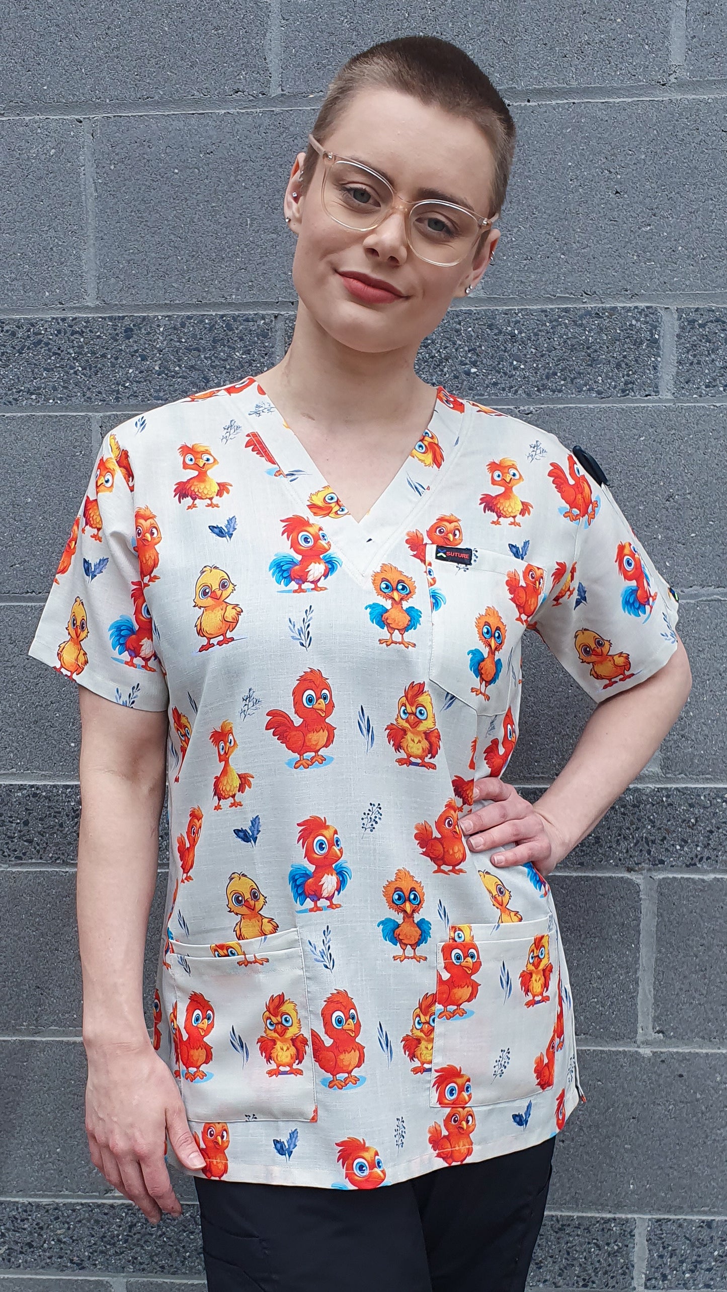 Cute Chicken Chick Printed Fun Scrub Top Australia