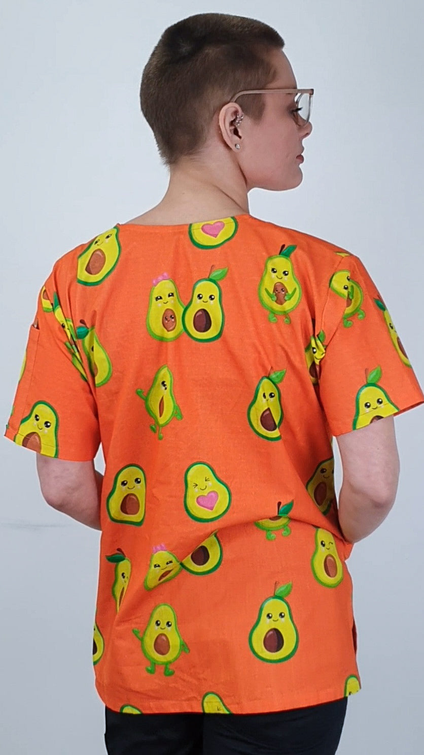 Avocado Printed Womens Cotton Scrub Top Nurses Medical Australia