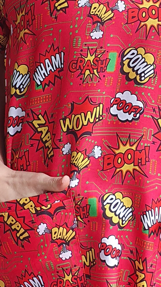 Comics Bubbles Super Hero Printed Fun Scrub Top Australia