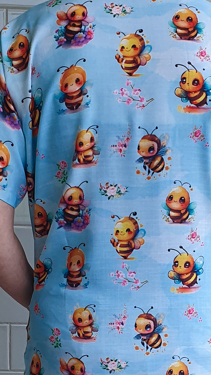 Cute Bees With Flowers Printed Fun Scrub Top Australia