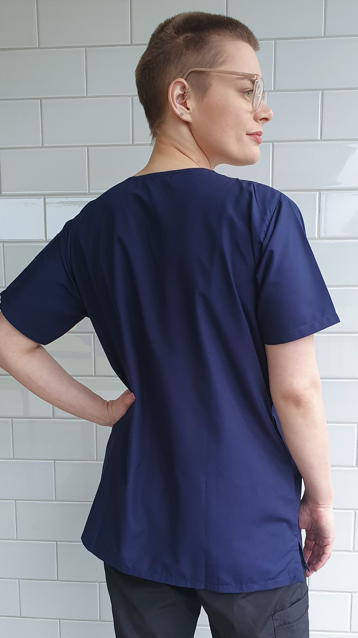 Plain Navy Blue Scrub Top Australia For Nurses Doctors Lab Paramedic