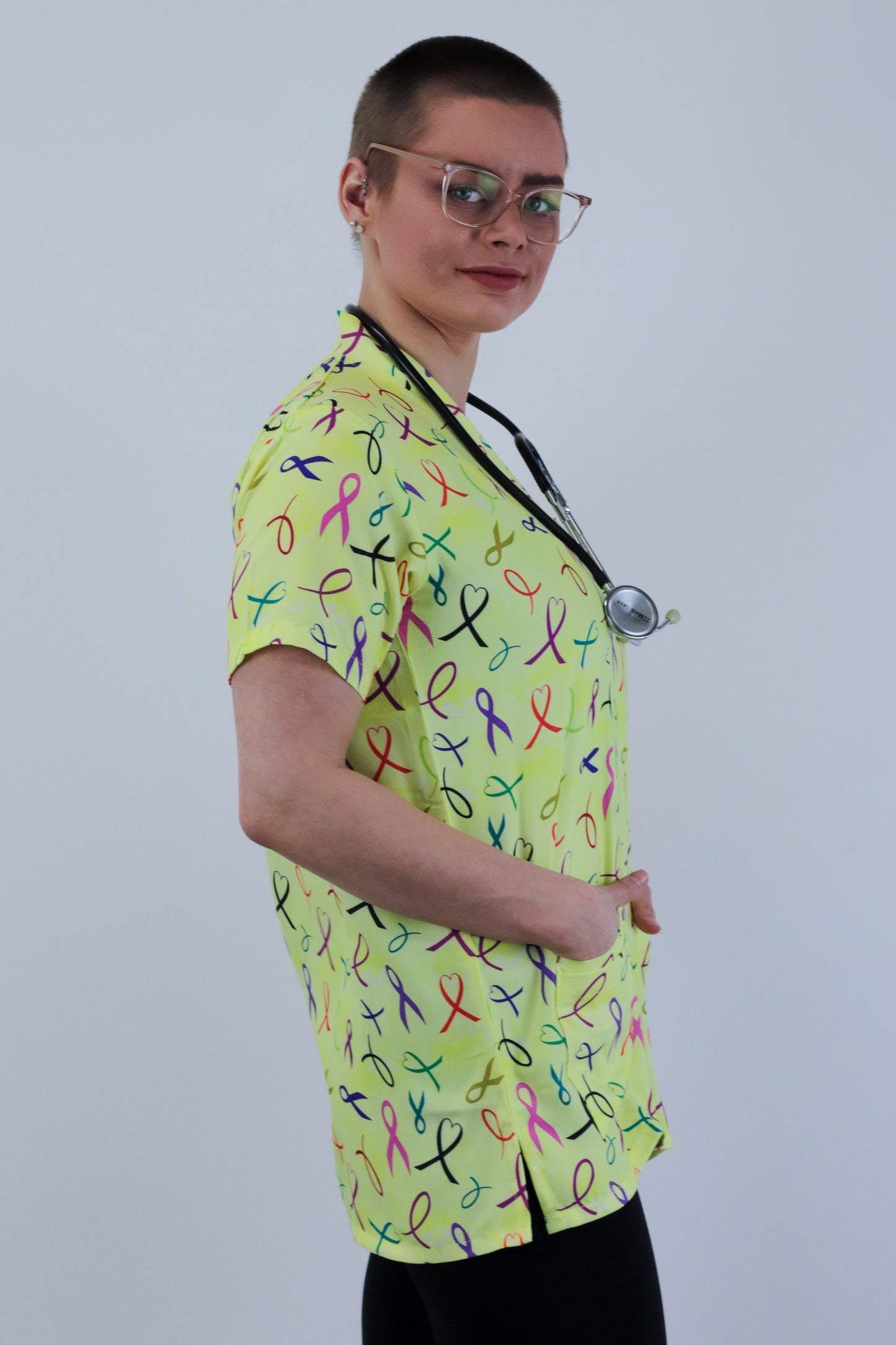 Cancer care Printed Scrub Top for Medical Nursing Paramedic Pathology