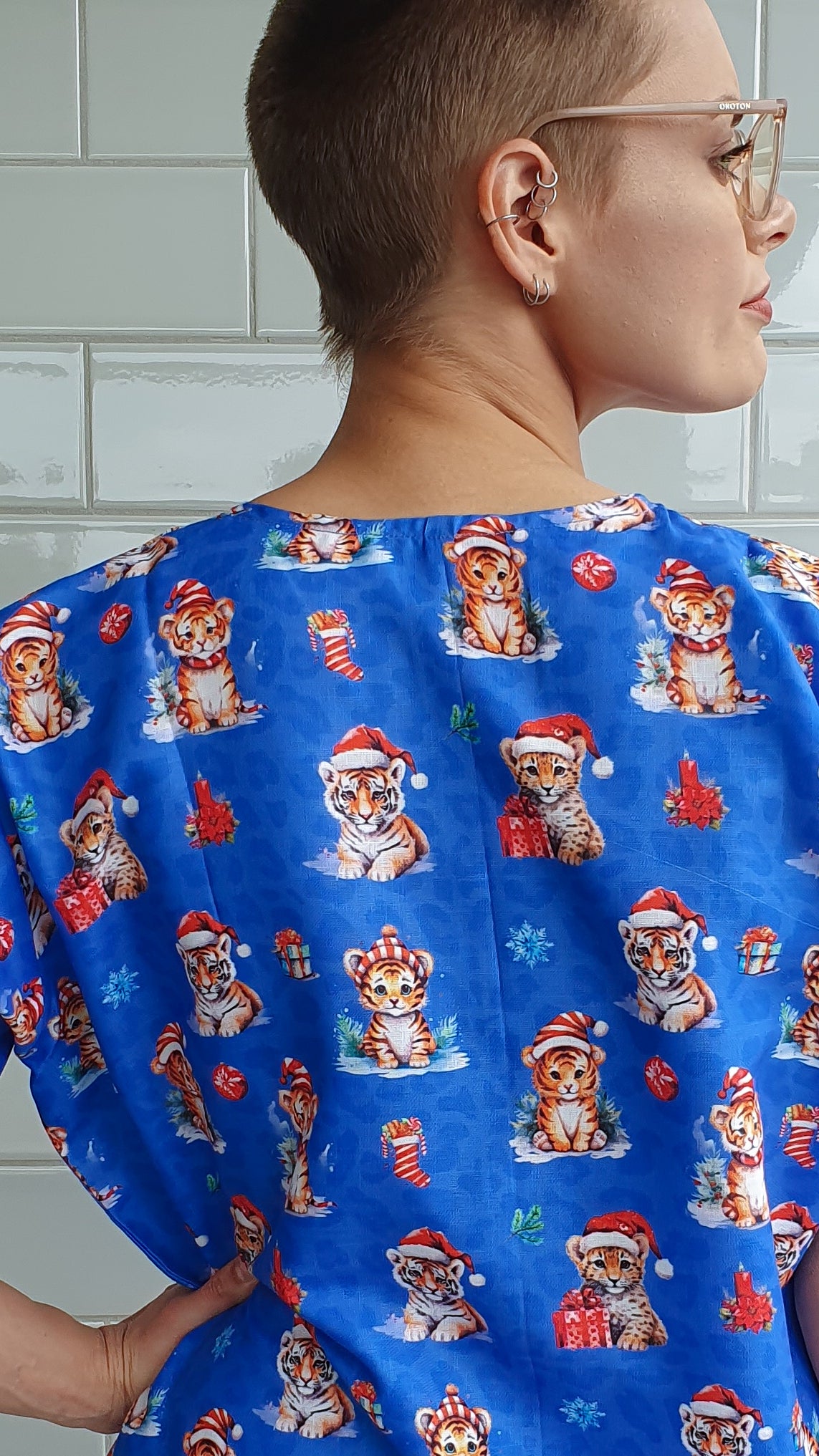 Christmas Tiger Printed Scrub Top Australia