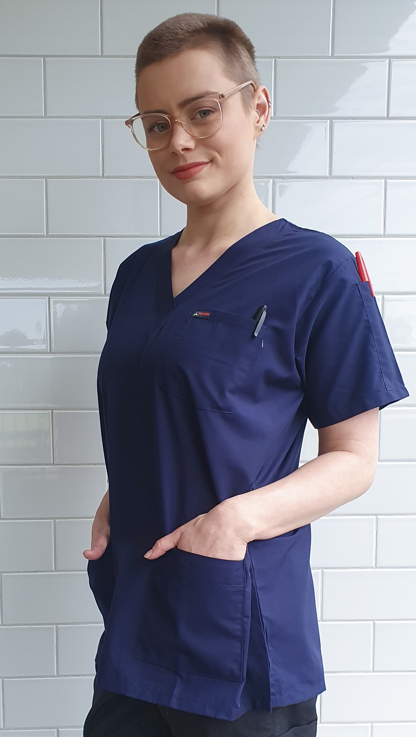 Plain Navy Blue Scrub Top Australia For Nurses Doctors Lab Paramedic