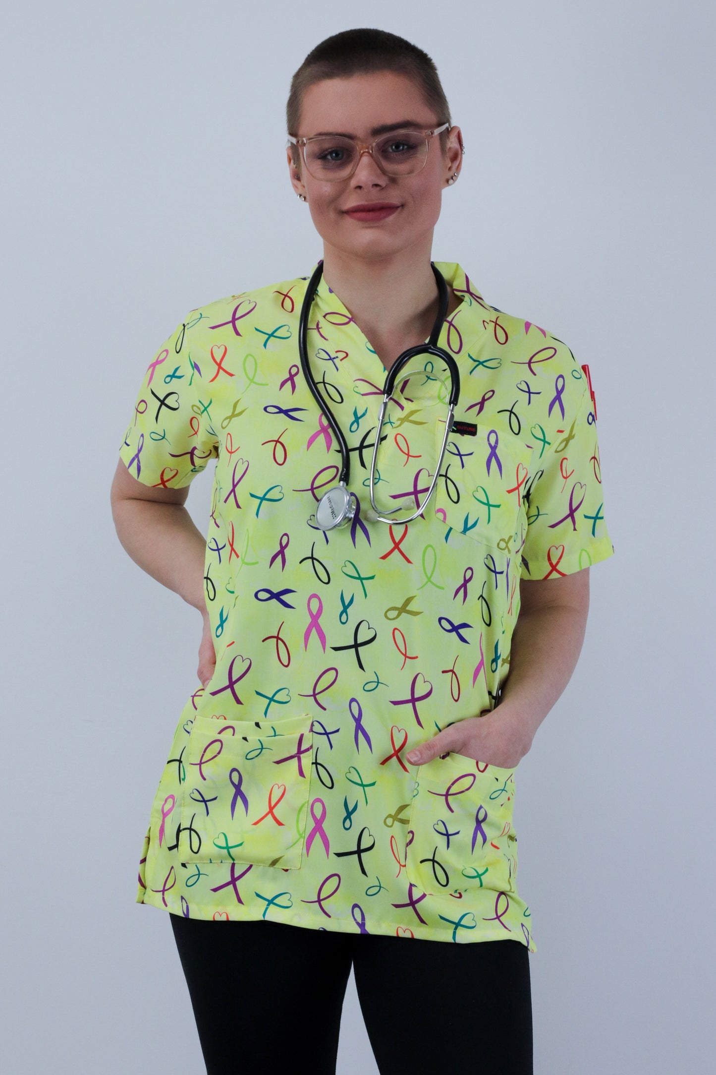 Cancer care Printed Scrub Top for Medical Nursing Paramedic Pathology