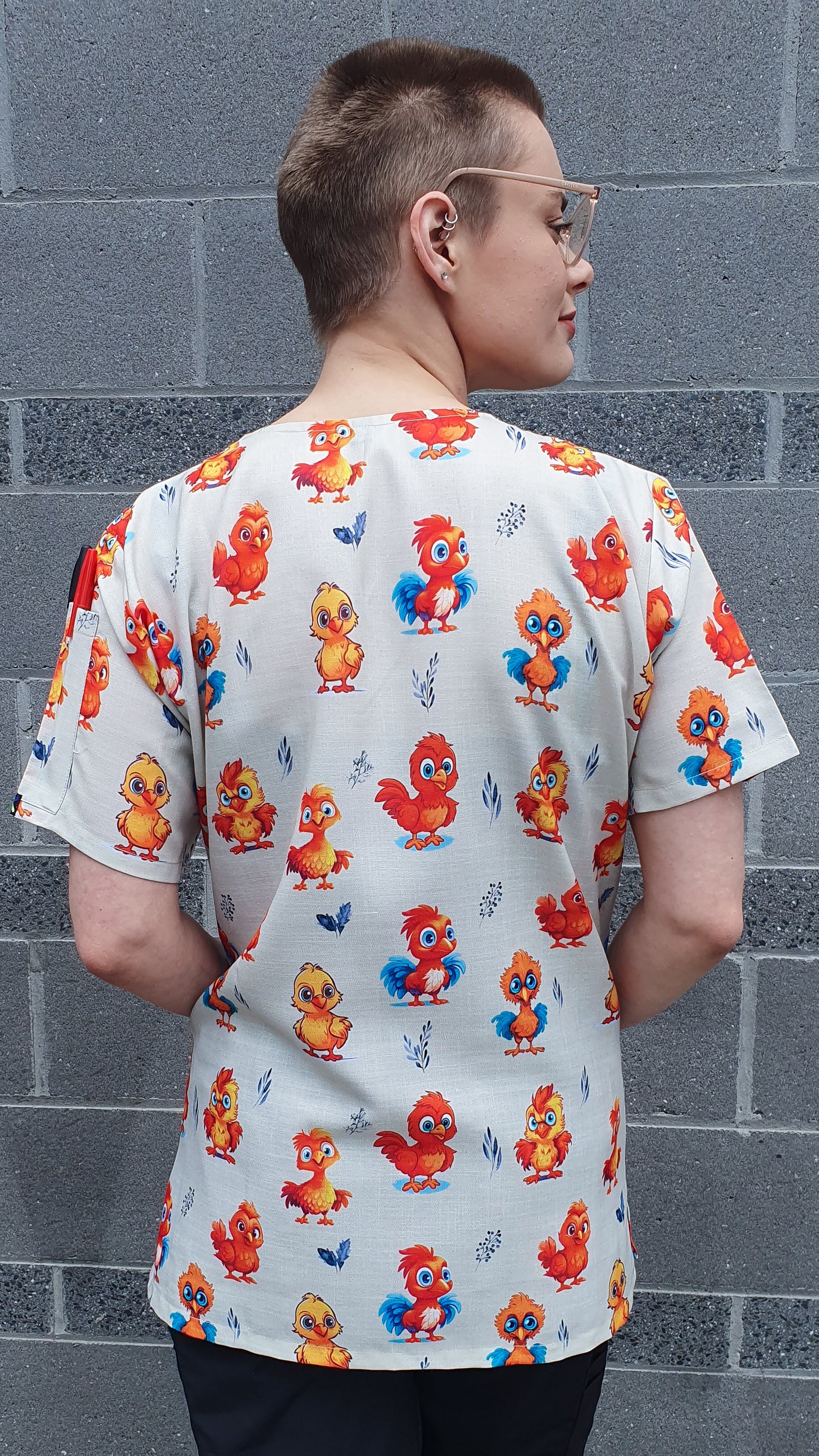 Cute Chicken Chick Printed Fun Scrub Top Australia