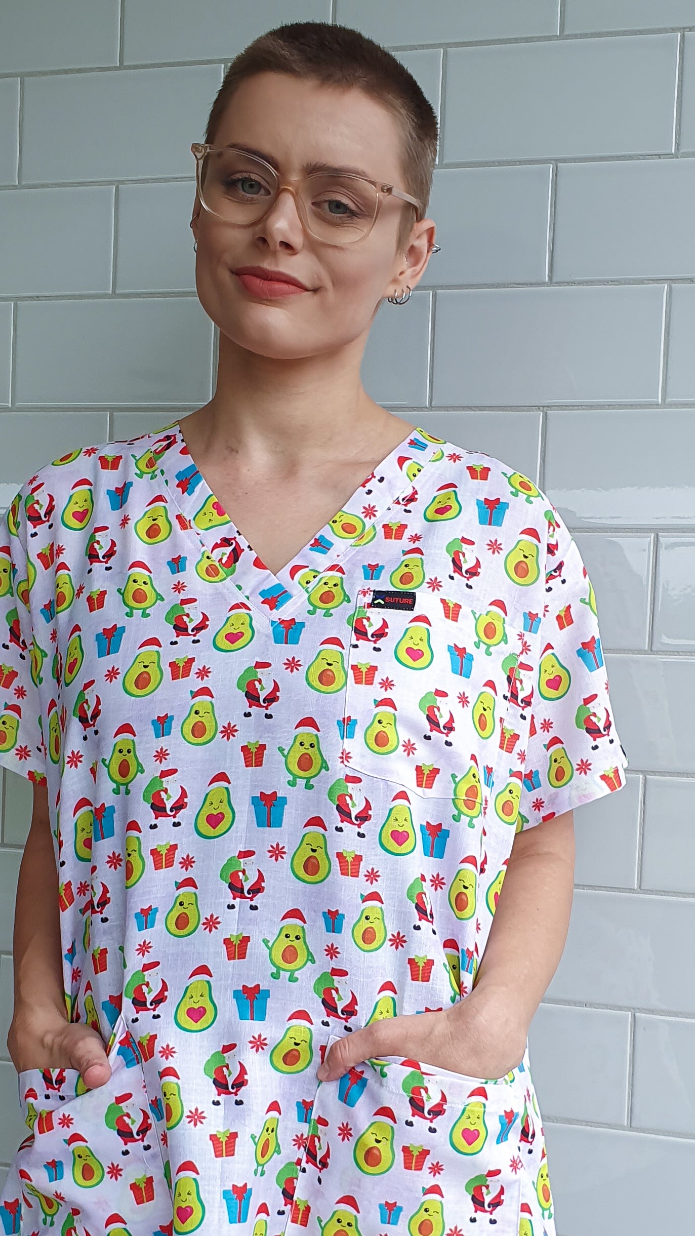 Avocado  Christmas Scrub Top