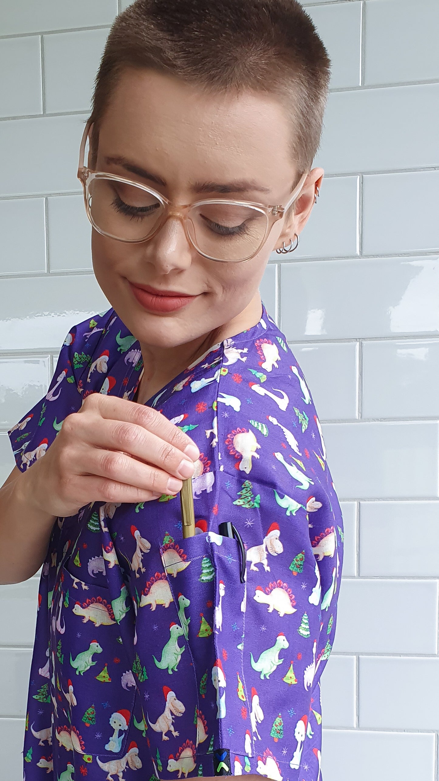 Cute Dinosaur Printed Christmas  Fun  Scrub Top Australia