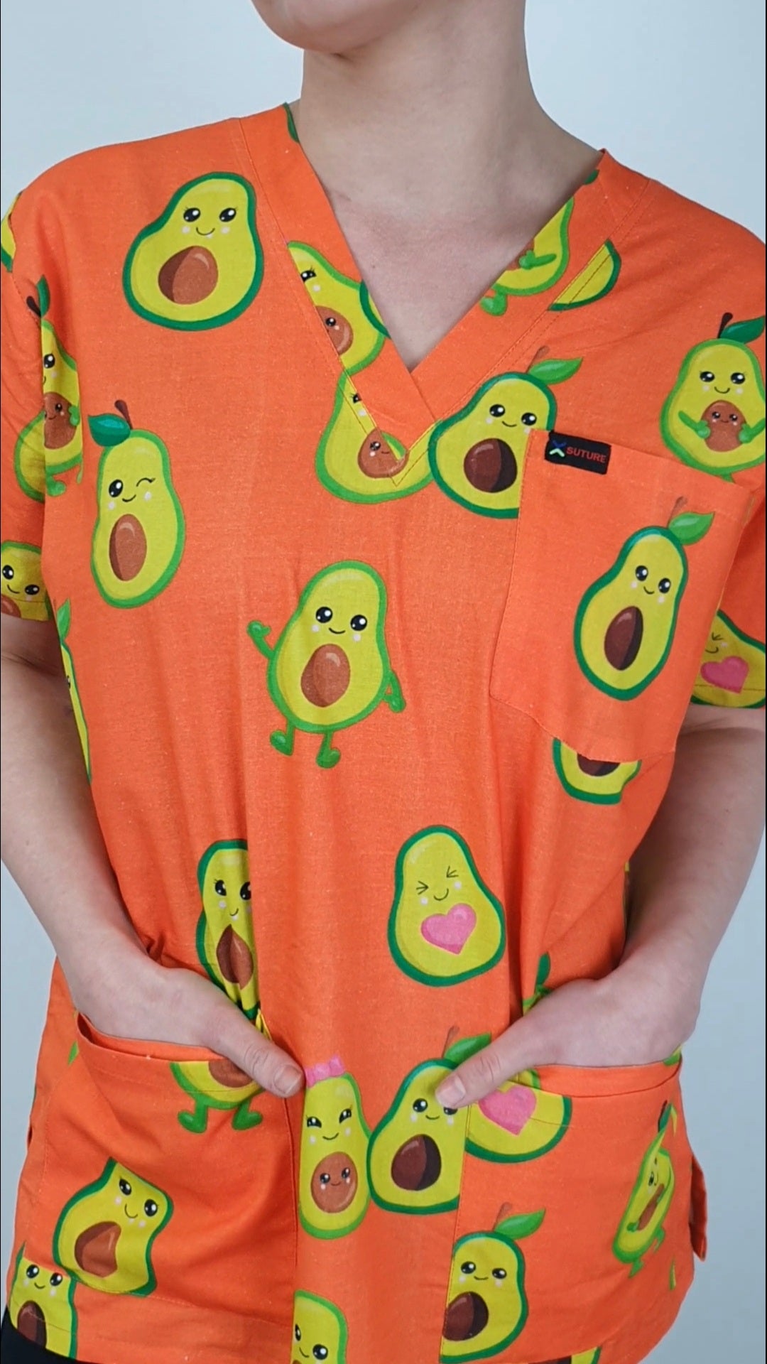 Avocado Printed Womens Cotton Scrub Top Nurses Medical Australia