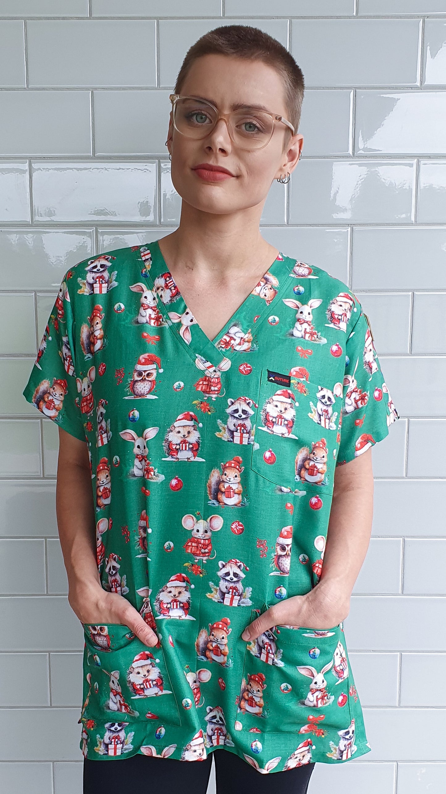 Christmas Rat Rabbit Rakoon  Printed Fun  Scrub Top Australia