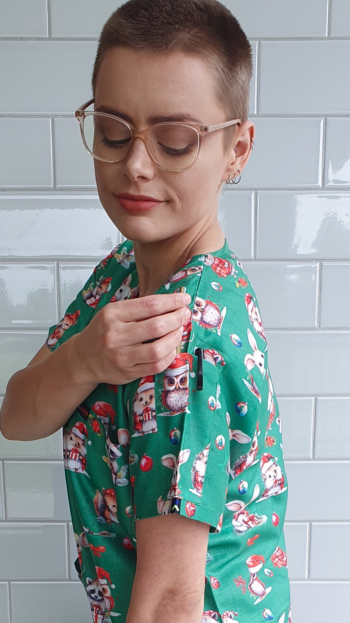 Christmas Rat Rabbit Rakoon  Printed Fun  Scrub Top Australia