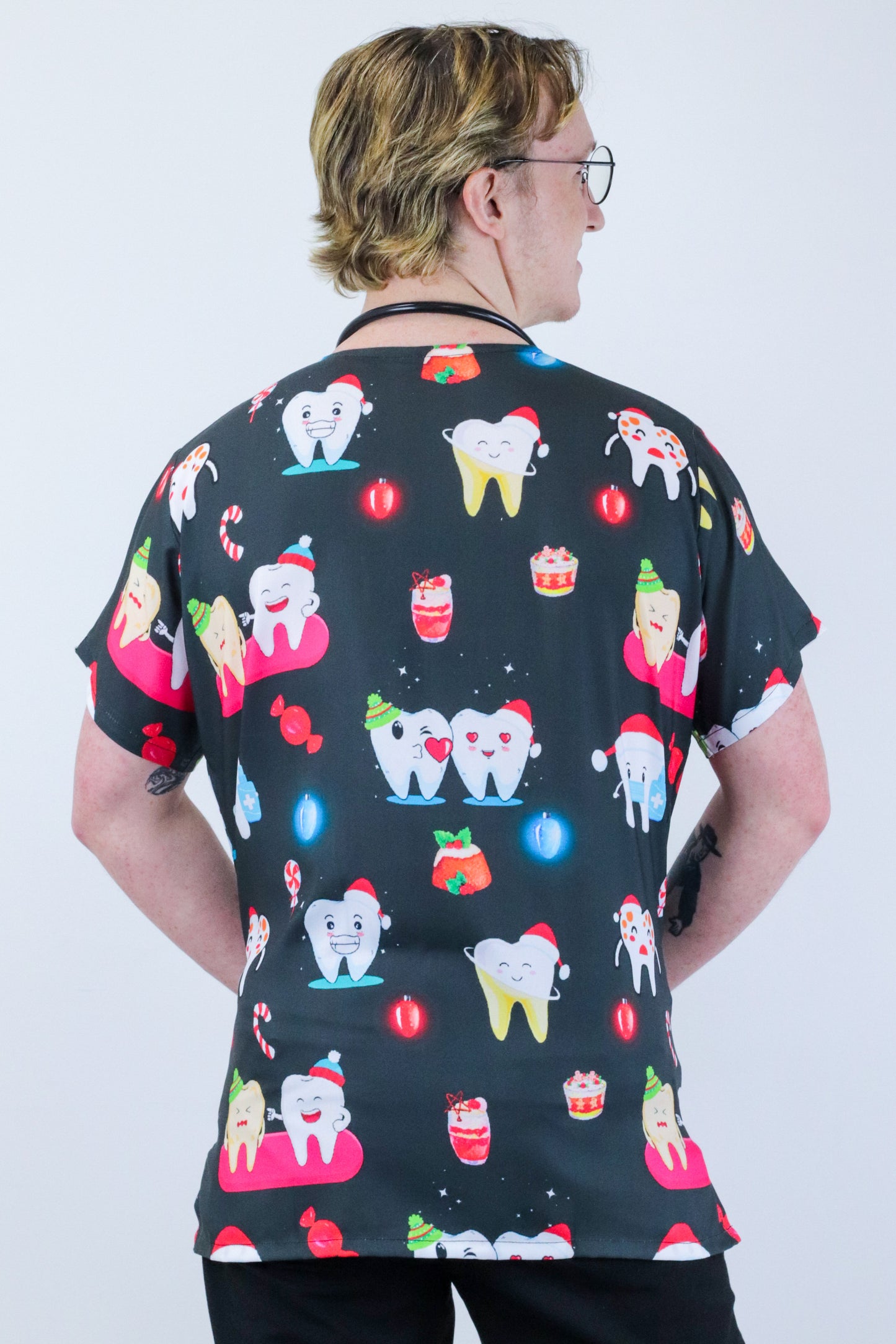 Glowing  Tooth Printed Christmas Scrub Top Australia Dentist Dental Hospital