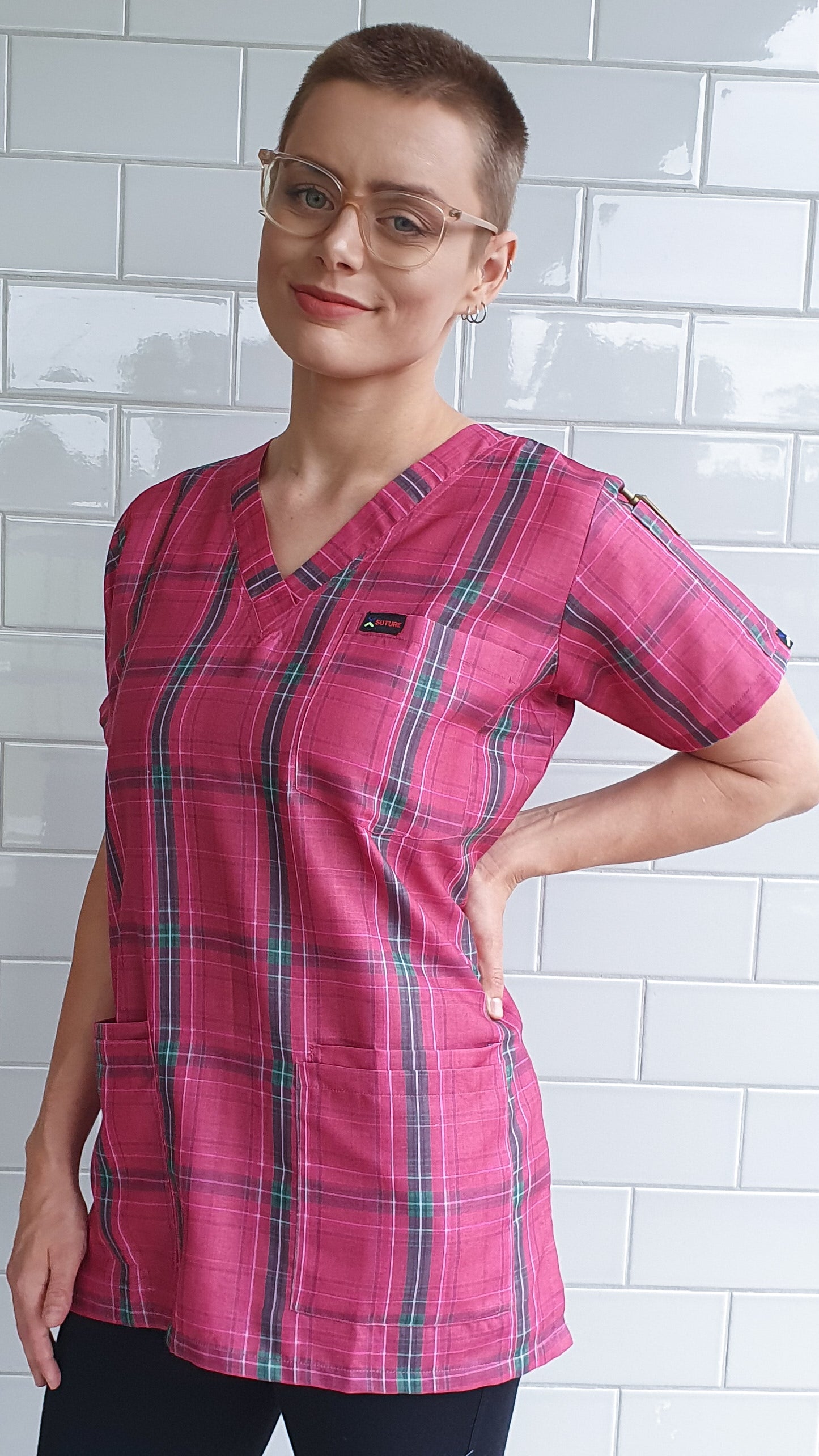 Christmas Plaid Printed Fun  Scrub Top Australia