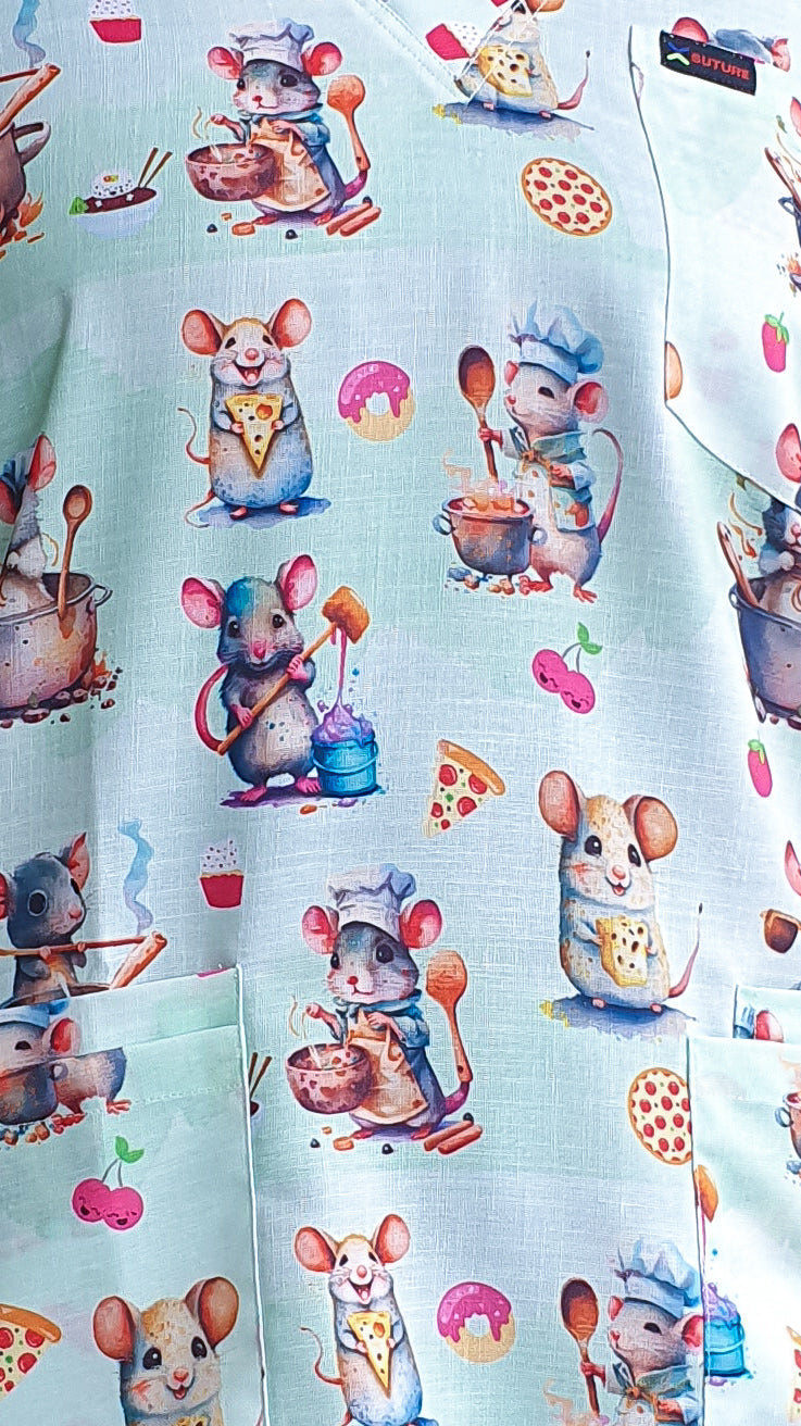 Mouse Rat With Glasses Cooking Printed Fun Scrub Top Australia