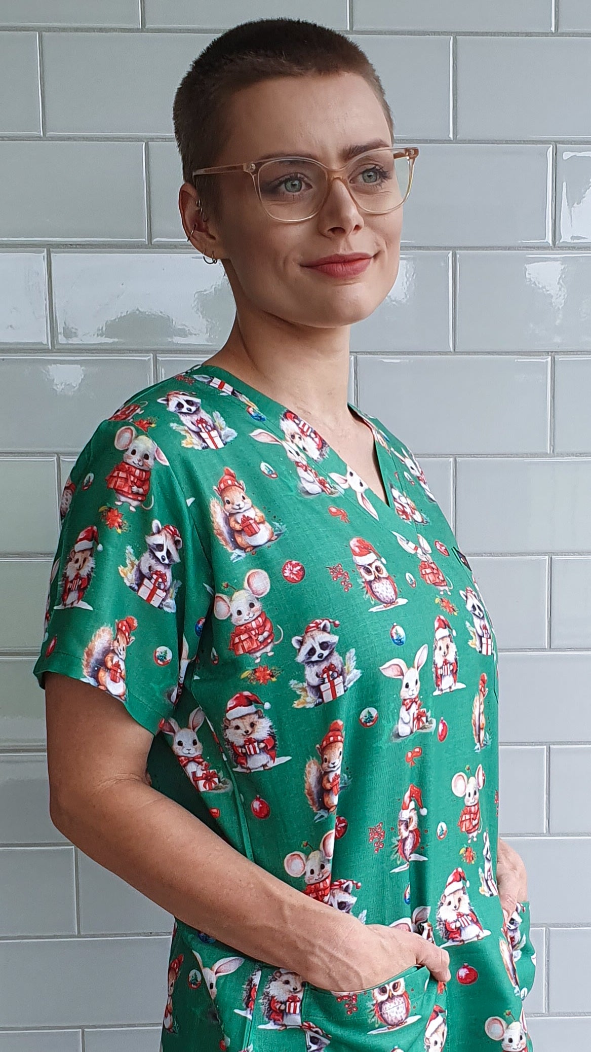 Christmas Rat Rabbit Rakoon  Printed Fun  Scrub Top Australia