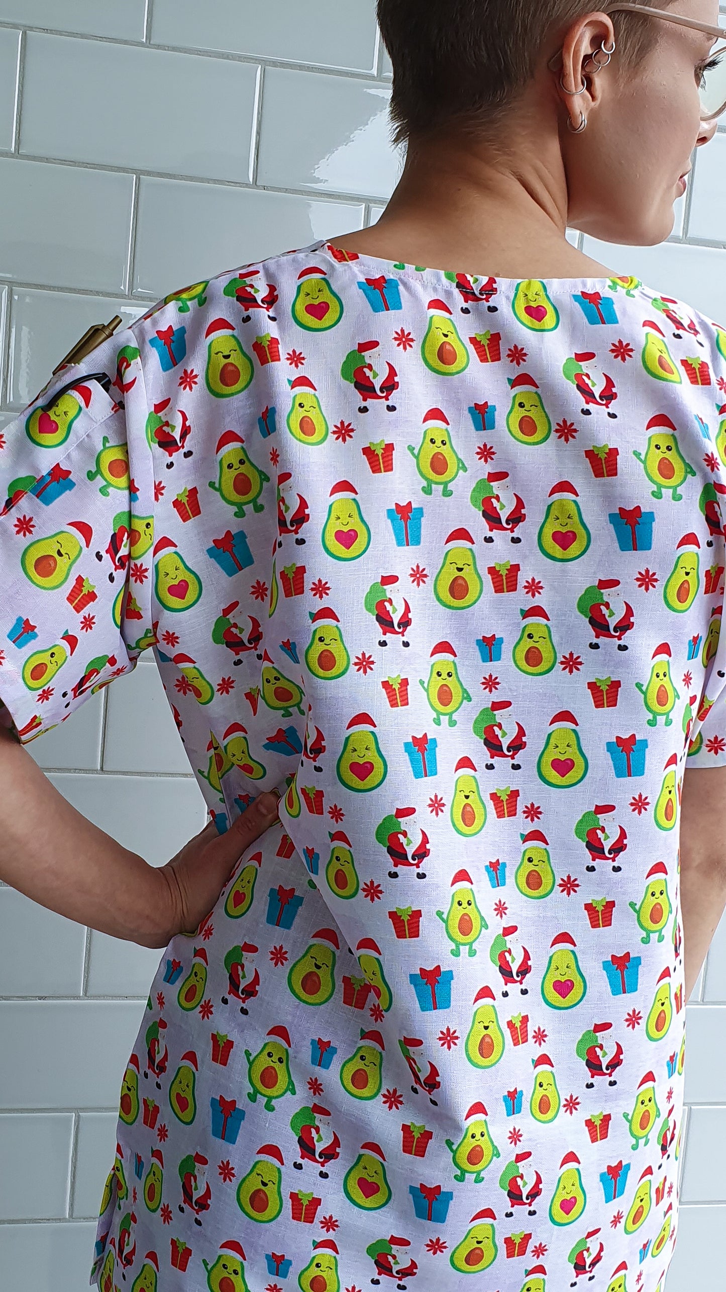 Avocado  Christmas Scrub Top