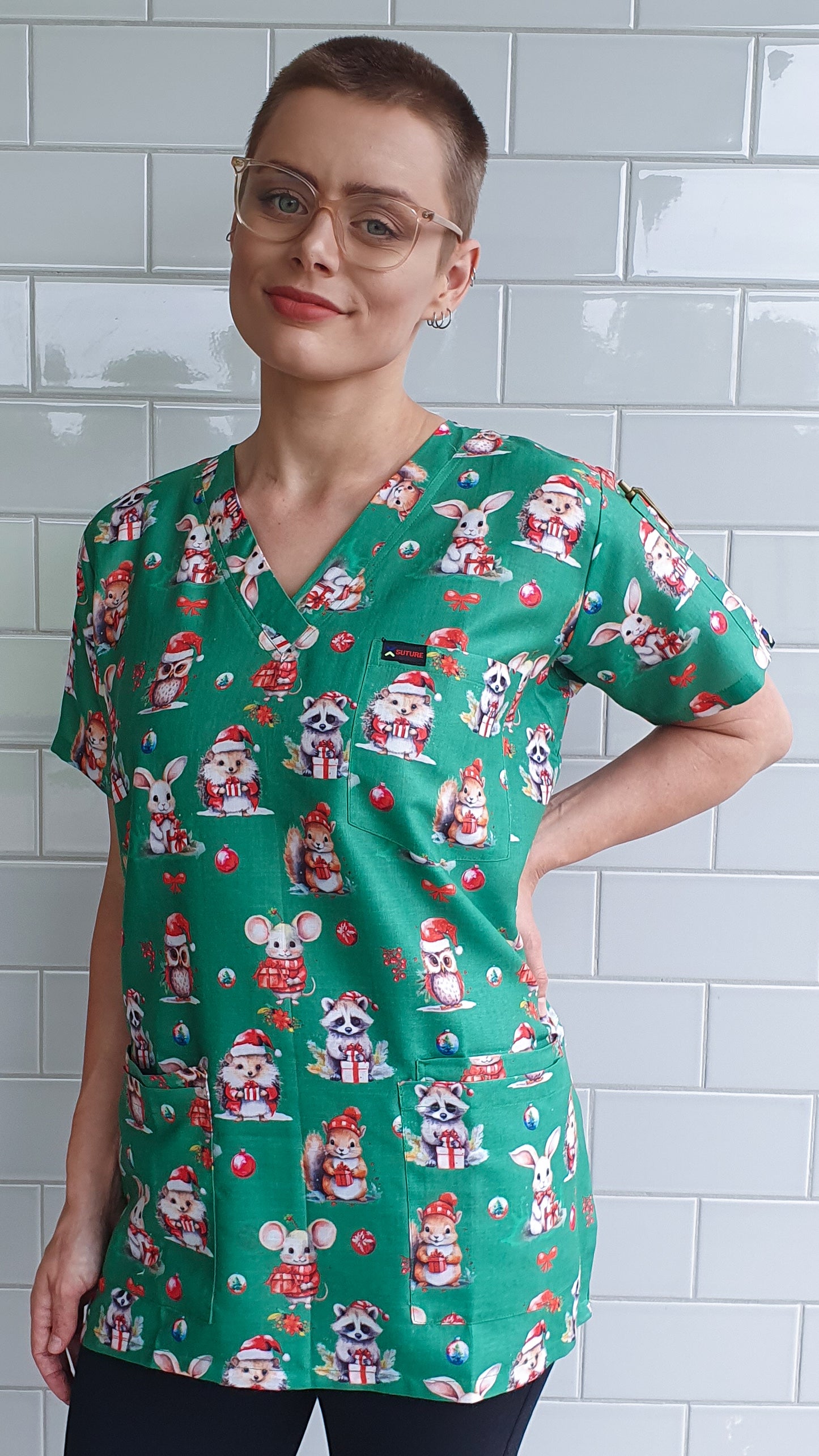 Christmas Rat Rabbit Rakoon  Printed Fun  Scrub Top Australia