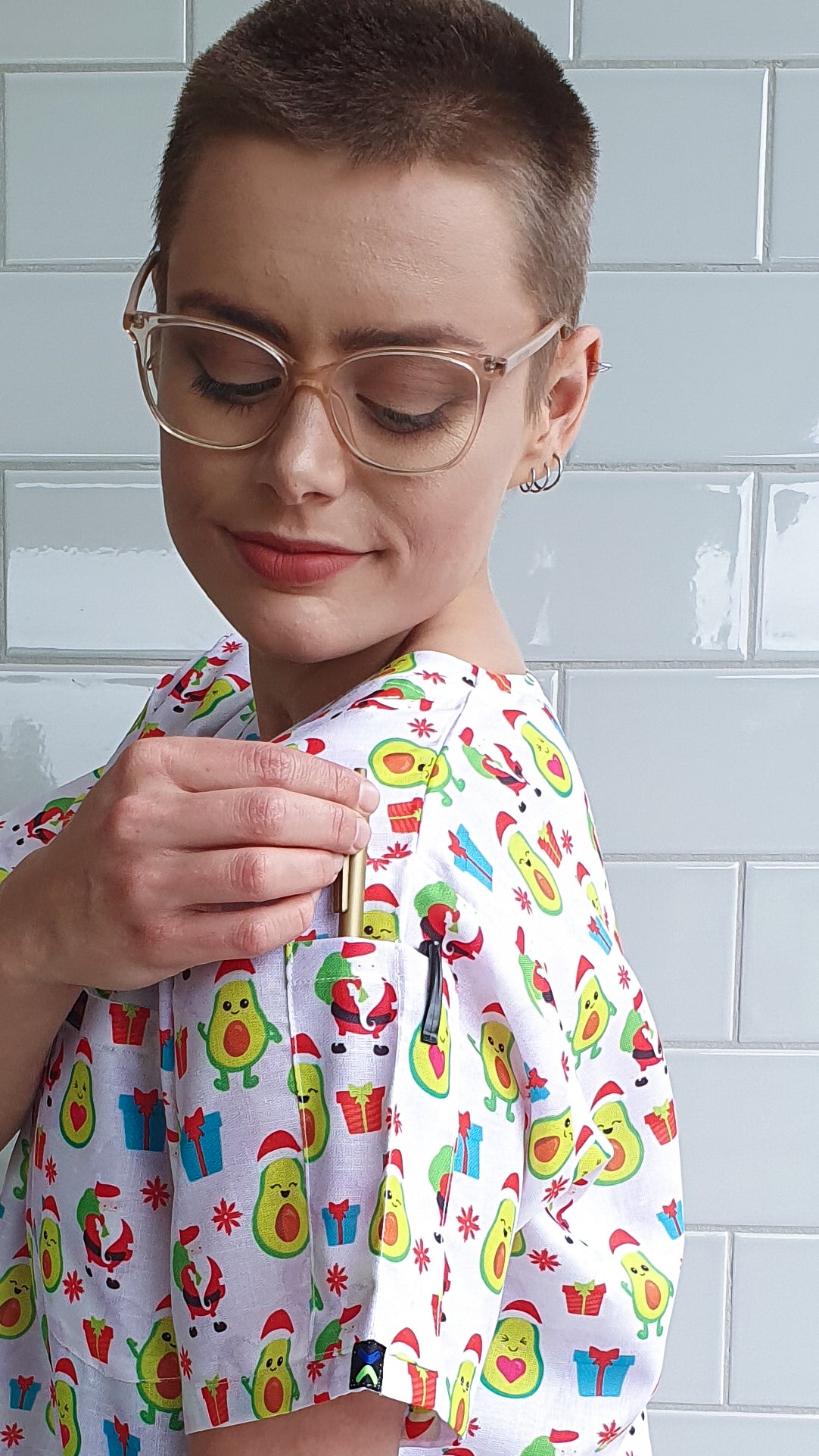 Avocado  Christmas Scrub Top