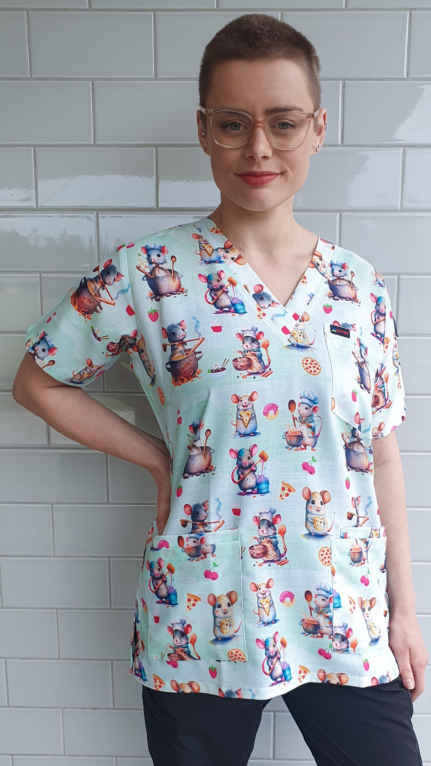 Mouse Rat With Glasses Cooking Printed Fun Scrub Top Australia