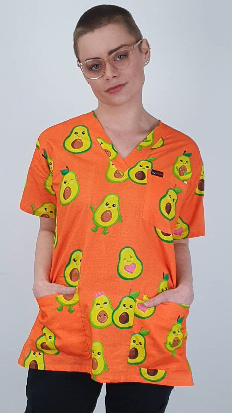 Avocado Printed Womens Cotton Scrub Top Nurses Medical Australia