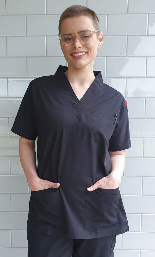 Plain Black Scrub Top Australia For Nurses Doctors Lab Paramedic